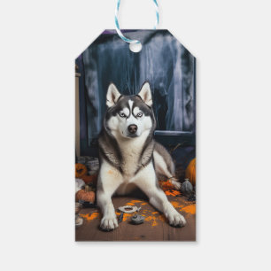 Étiquettes-cadeau Citrouilles Épouvantables Halloween Husky Sibérien