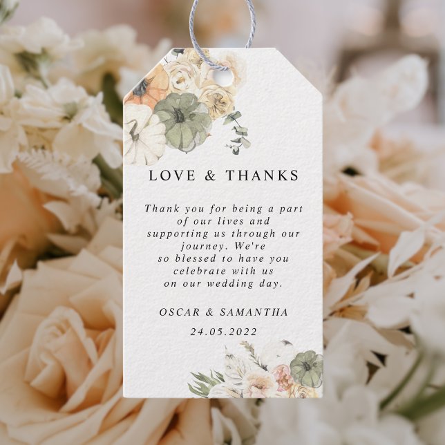 Étiquettes-cadeau Citrouilles et fleurs d'aquarelle modernes (Créateur téléchargé)