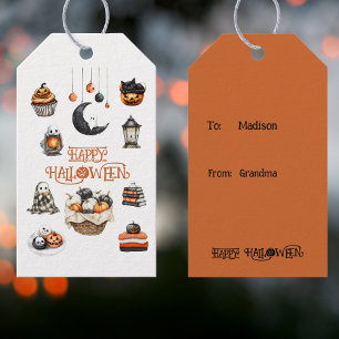 Étiquettes-cadeau Citrouilles fantômes Orange Noir Joyeux Halloween