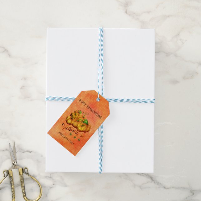 Étiquettes-cadeau Citrouilles orange de Thanksgiving (Avec de laficelle)