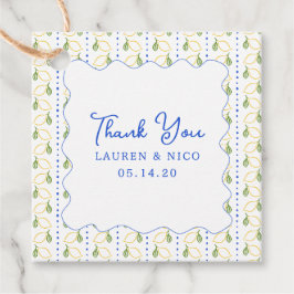 Étiquettes Cadeau Citrus citron bleu et Merci Mariage jaune
