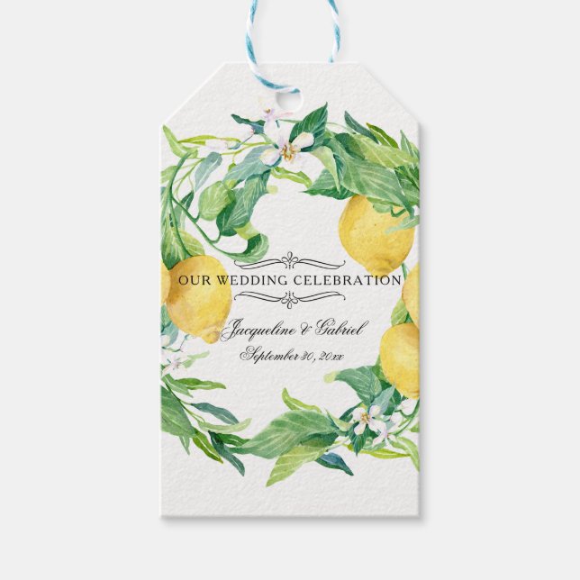 Étiquettes-cadeau Citrus citron vert floral feuille Mariage de courg (Devant)