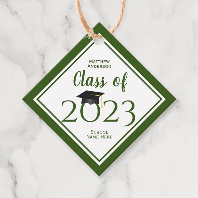Étiquettes Cadeau Classe de 2023 Elégant Forest Green Graduation (Devant)
