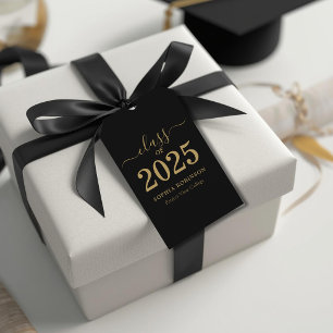 Étiquettes-cadeau Classe de 2025 Black Gold Script Graduation