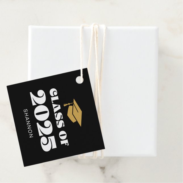 Étiquettes Cadeau Classe d'or noir moderne de Merci 2025 (En situation)