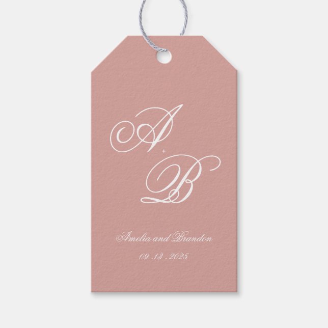 Étiquettes-cadeau Classic Dusty Rose & White Monogram Script Wedding (Devant)