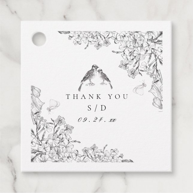 Étiquettes Cadeau Classic Elegant Black White Floral Wedding  (Devant)