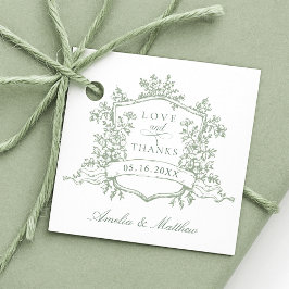 Étiquettes Cadeau Classic Floral Crest Sage Green Love & Thanks