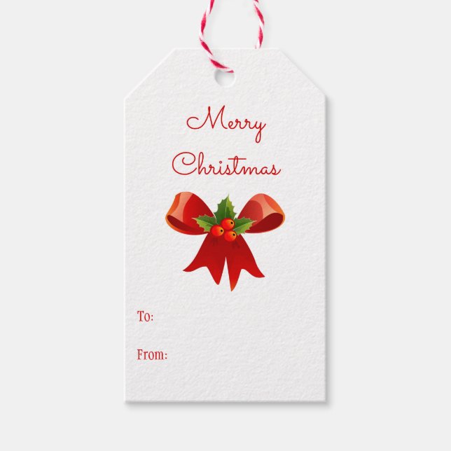 Étiquettes-cadeau Classic Holly Red Christmas Bow to From Hanging (Devant)