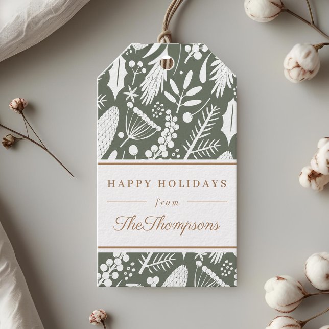 Étiquettes-cadeau Classic Sage Noël Foliage Joyeux Vacances (Créateur téléchargé)