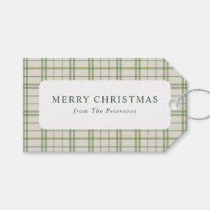 Étiquettes-cadeau Classique Noël carreaux écossais ivoire et vert