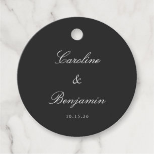 Étiquettes Cadeau Classique Noir Script élégant Mariage personnalisé
