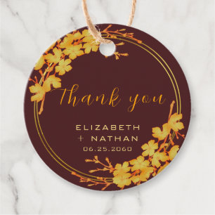 Étiquettes Cadeau Classy Burgundy Gold Floral Mariage Merci