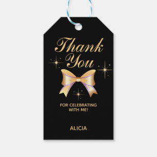 Étiquettes-cadeau Classy Gold Ribbon Girl Black Birthday Merci
