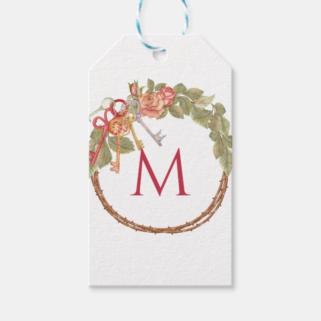 Étiquettes-cadeau Clé et couronne monogrammes (Devant)