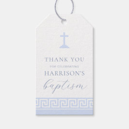 Étiquettes-cadeau Clé grecque Bleu Baptême bleu Merci