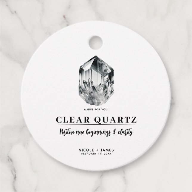 Étiquettes Cadeau Clear Quartz Crystal Début & Clarity Mariage (Devant)