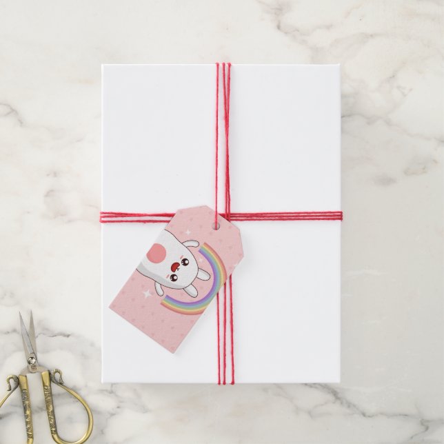 Étiquettes-cadeau Clipart arc-en-ciel de Kawaii (Avec de la ficelle)