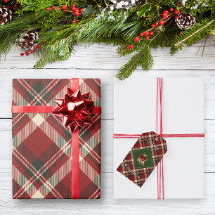 Étiquettes-cadeau Cloche de Noël rustique rouge vert tartan rouge