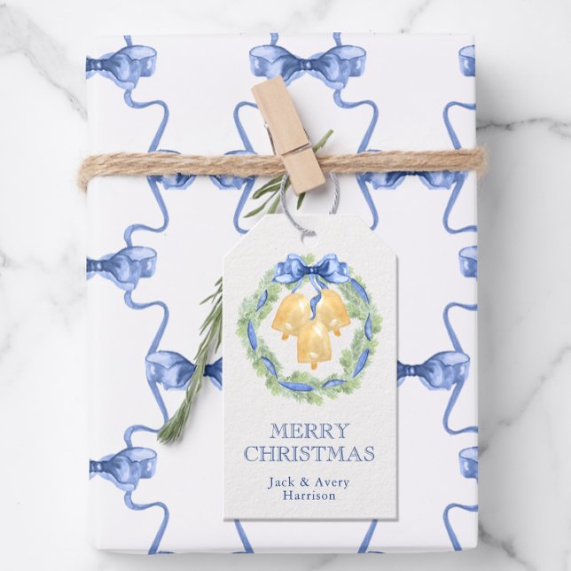 Étiquettes-cadeau Cloches de Noël ou de mariage à l'aquarelle (Créateur téléchargé)
