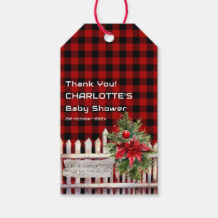 Étiquettes-cadeau Clôture de Noël Plaid de Buffalo Baby Shower