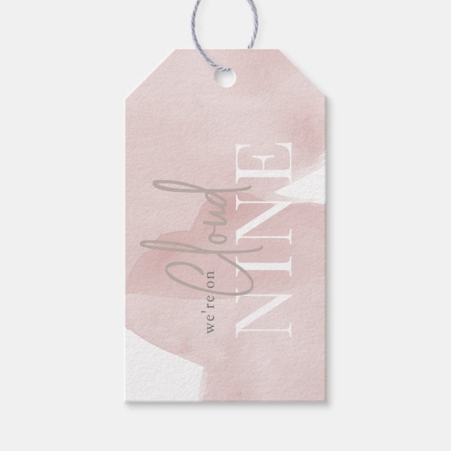 Étiquettes-cadeau Cloud 9 Ciel rose Aquarelle Baby shower fille (Devant)