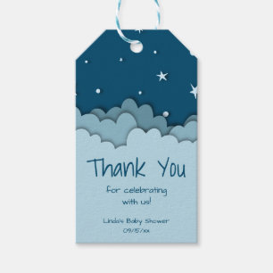 Étiquettes-cadeau Clouds et étoiles bleu foncé Merci Baby shower