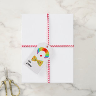Étiquettes-cadeau Clown avec perruque arc-en-ciel