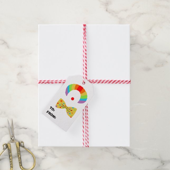 Étiquettes-cadeau Clown avec perruque arc-en-ciel (Avec de la ficelle)