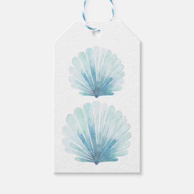 Étiquettes-cadeau Coastal Aqua Scallop Seashell Personnalisé (Devant)