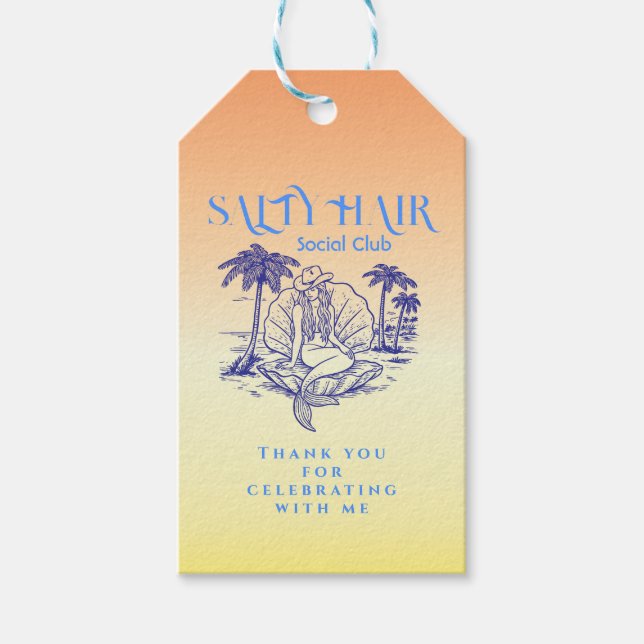 Étiquettes-cadeau Coastal Yellow Mermaid Cowgirl Birthday Thank You (Devant)
