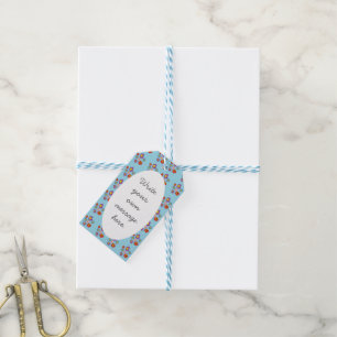 Étiquettes-cadeau Coccinelle et fleurs bleu clair message personnali