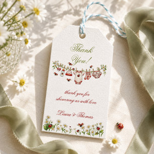 Étiquettes-cadeau Coccinelle Fleur Sauvage Fille Baby Shower Merci