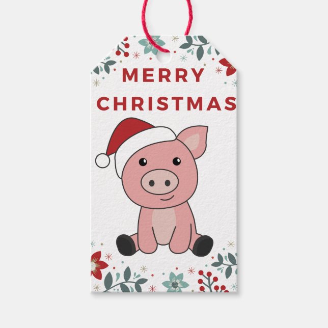 Étiquettes-cadeau Cochon Joyeux Noël Animaux Cochons Balises cadeaux (Devant)