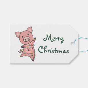 Étiquettes-cadeau Cochon Joyeux Noël Animaux Cochons Chapeau de cami