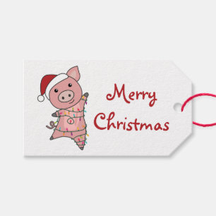 Étiquettes-cadeau Cochon Joyeux Noël Animaux Cochons Chapeau de cami