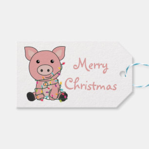 Étiquettes-cadeau Cochon Noël Neige Animaux d'hiver Cochons Chapeau