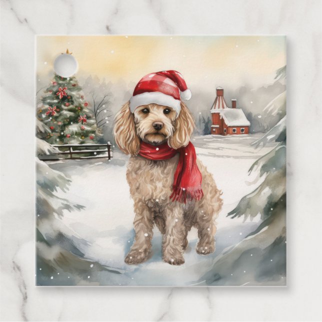 Étiquettes Cadeau Cockapoo Dog in Snow Christmas (Devant)