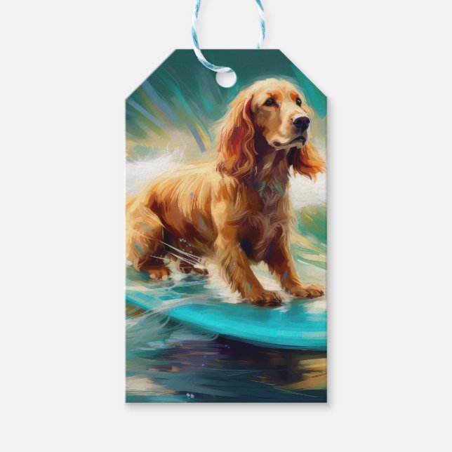 Étiquettes-cadeau Cocker Spaniel Beach Surf Peinture (Devant)