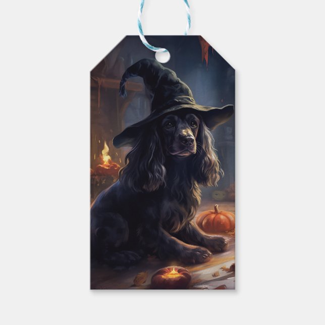 Étiquettes-cadeau Cocker Spaniel Citrouilles Halloween effrayant (Devant)