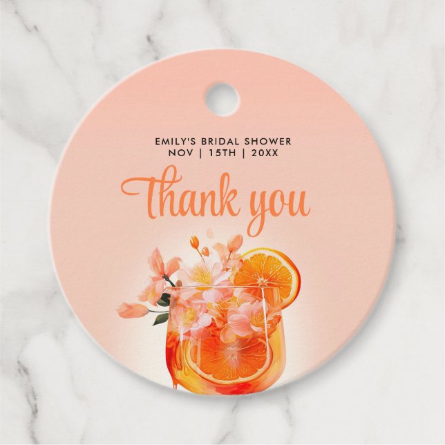 Étiquettes Cadeau Cocktail Aperol Spritz Shower de Mariage (Devant)