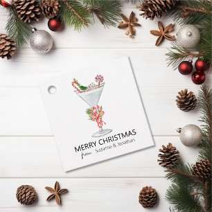 Étiquettes Cadeau Cocktail Martini de Noël à l'aquarelle