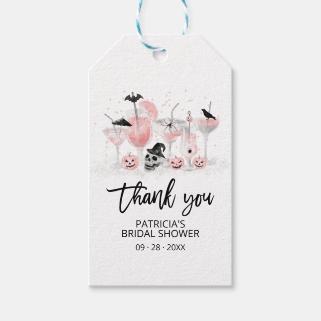 Étiquettes-cadeau Cocktails Blush Merci de Fête des mariées Hallowee (Devant)