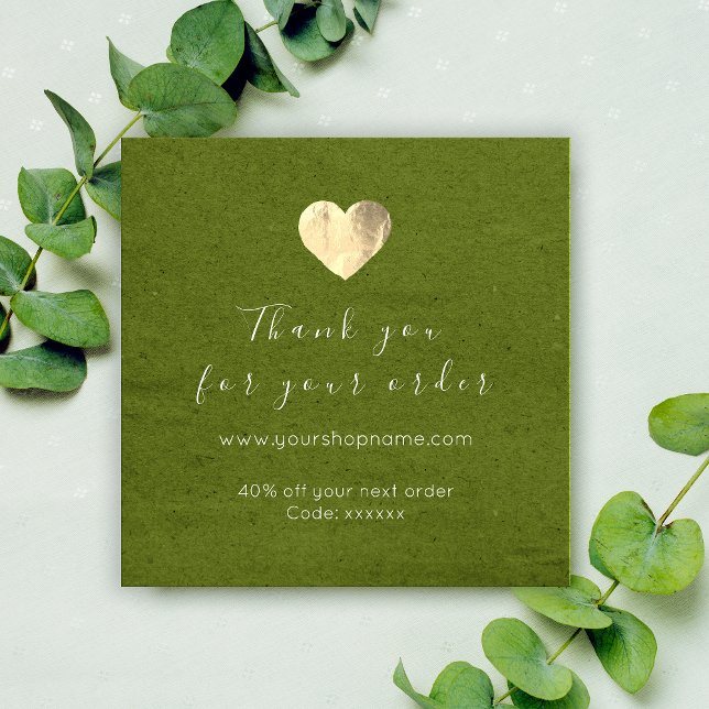 Étiquettes Cadeau Code de réduction Logo Gold Heart Kraft Thank Gree (Créateur téléchargé)