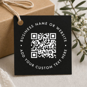 Étiquettes Cadeau Code QR Affaires Noires Budget Moderne Rond
