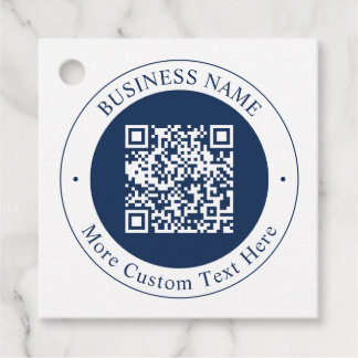Étiquettes Cadeau Code QR & Texte personnalisables | Bleu marine fon
