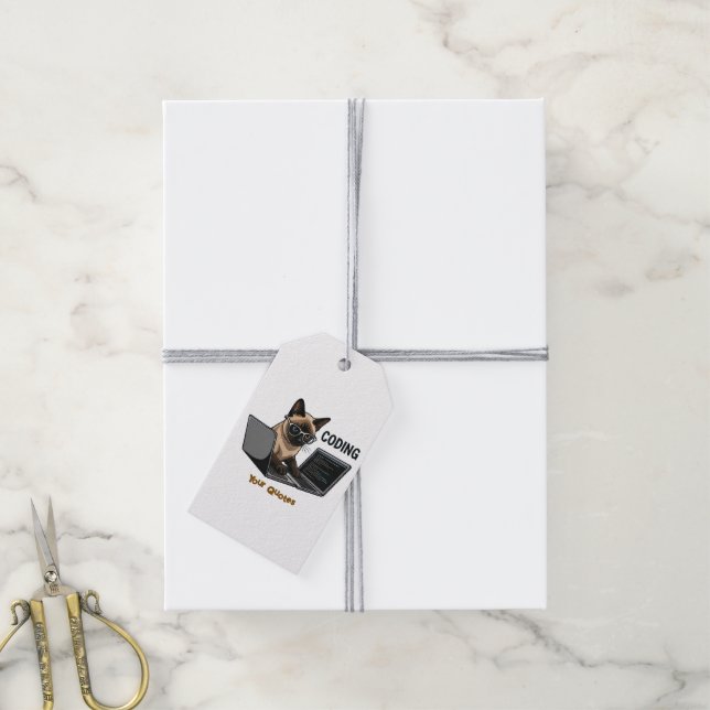 Étiquettes-cadeau Coding Siamese Cat Cartoon (Avec de la ficelle)