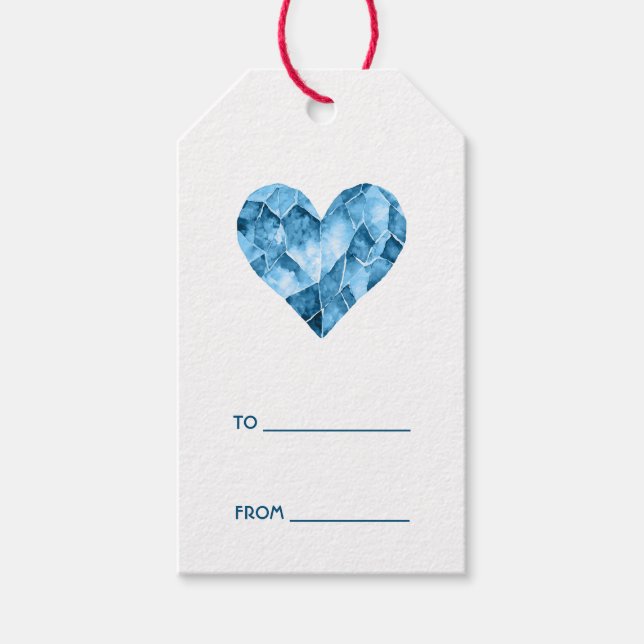 Étiquettes-cadeau Coeur bleu 'à' du texte 'de' (Devant)