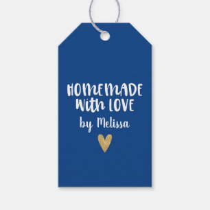 Étiquettes-cadeau Cœur bleu personnalisé fait maison avec amour