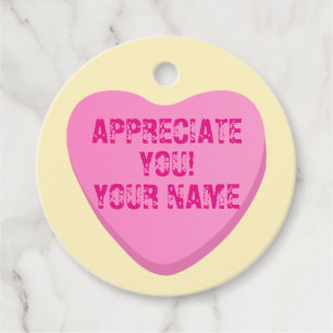 Étiquettes Cadeau Coeur bonbon avec Coeur texte rose personnalisé su